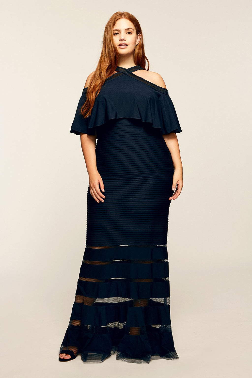 Tadashi Shoji - Crystal Pintuck Jersey Halter Gown - PLUS SIZE