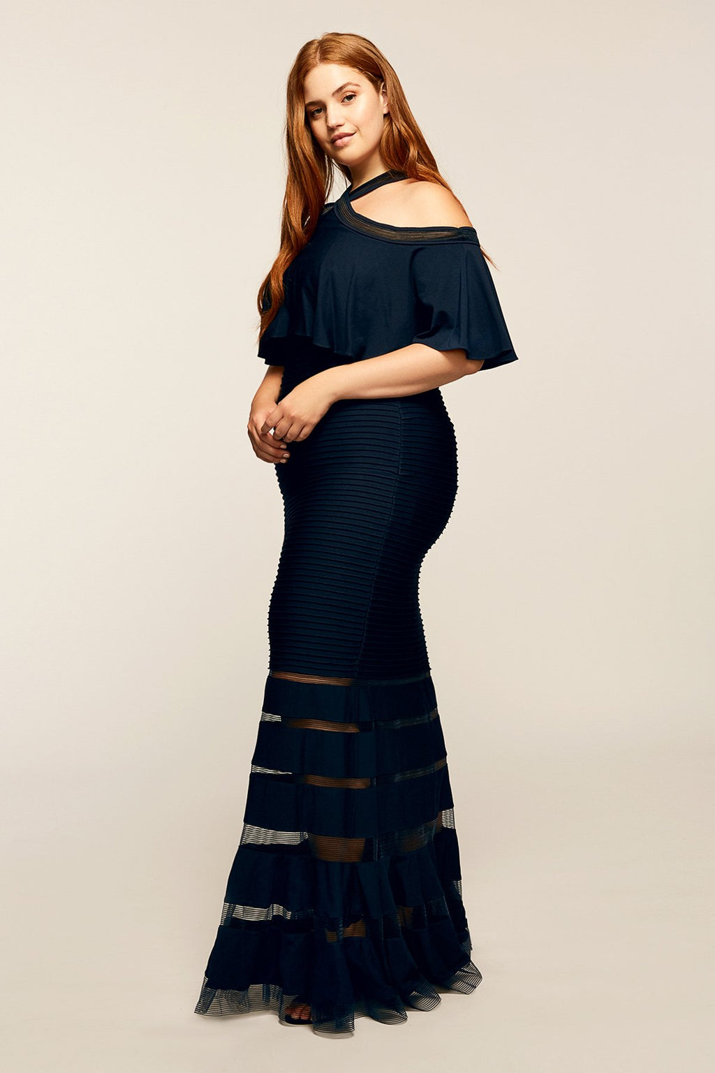 Tadashi Shoji - Crystal Pintuck Jersey?Halter Gown - PLUS SIZE