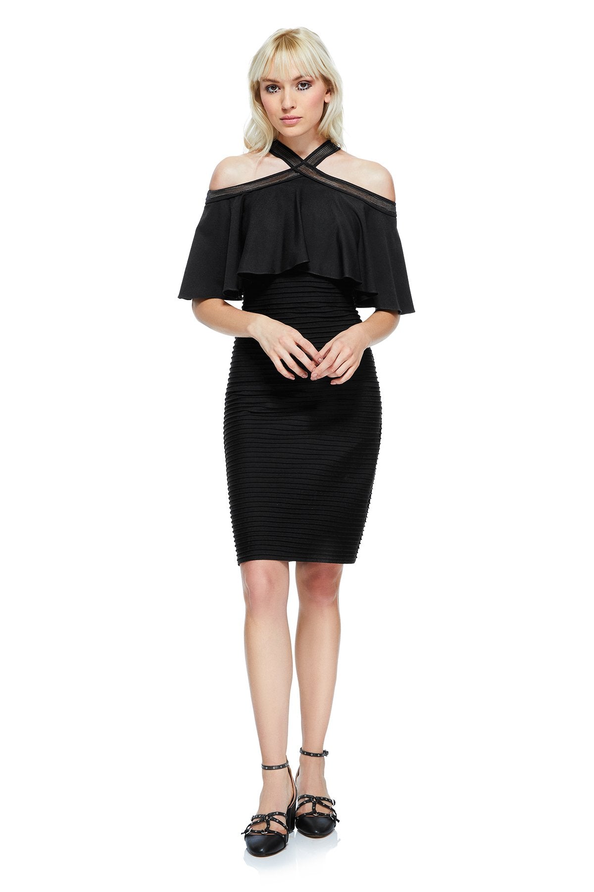 Tadashi Shoji - Crystal Pintuck Jersey Halter Dress