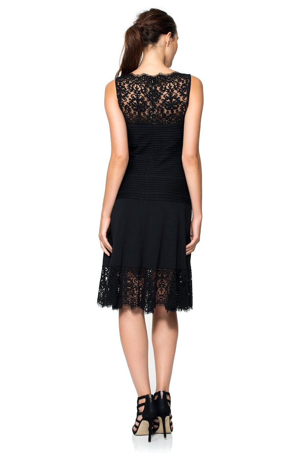 Pintuck Jersey and Lace A-Line Dress