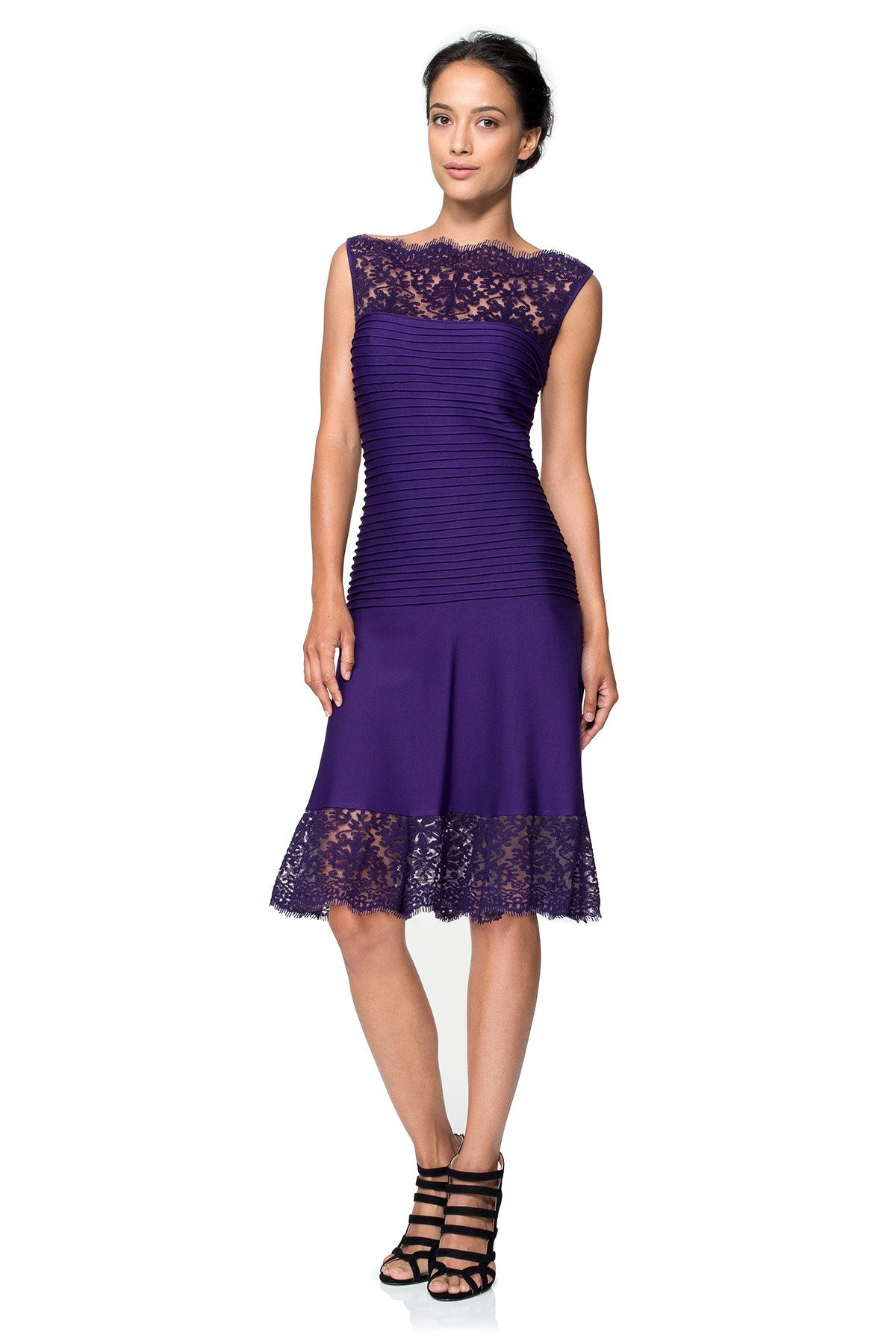 Pintuck Jersey and Lace A-Line Dress