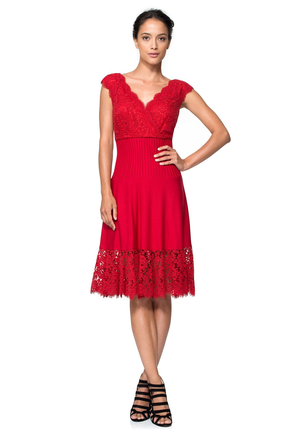 Pintuck Jersey and Lace Dress