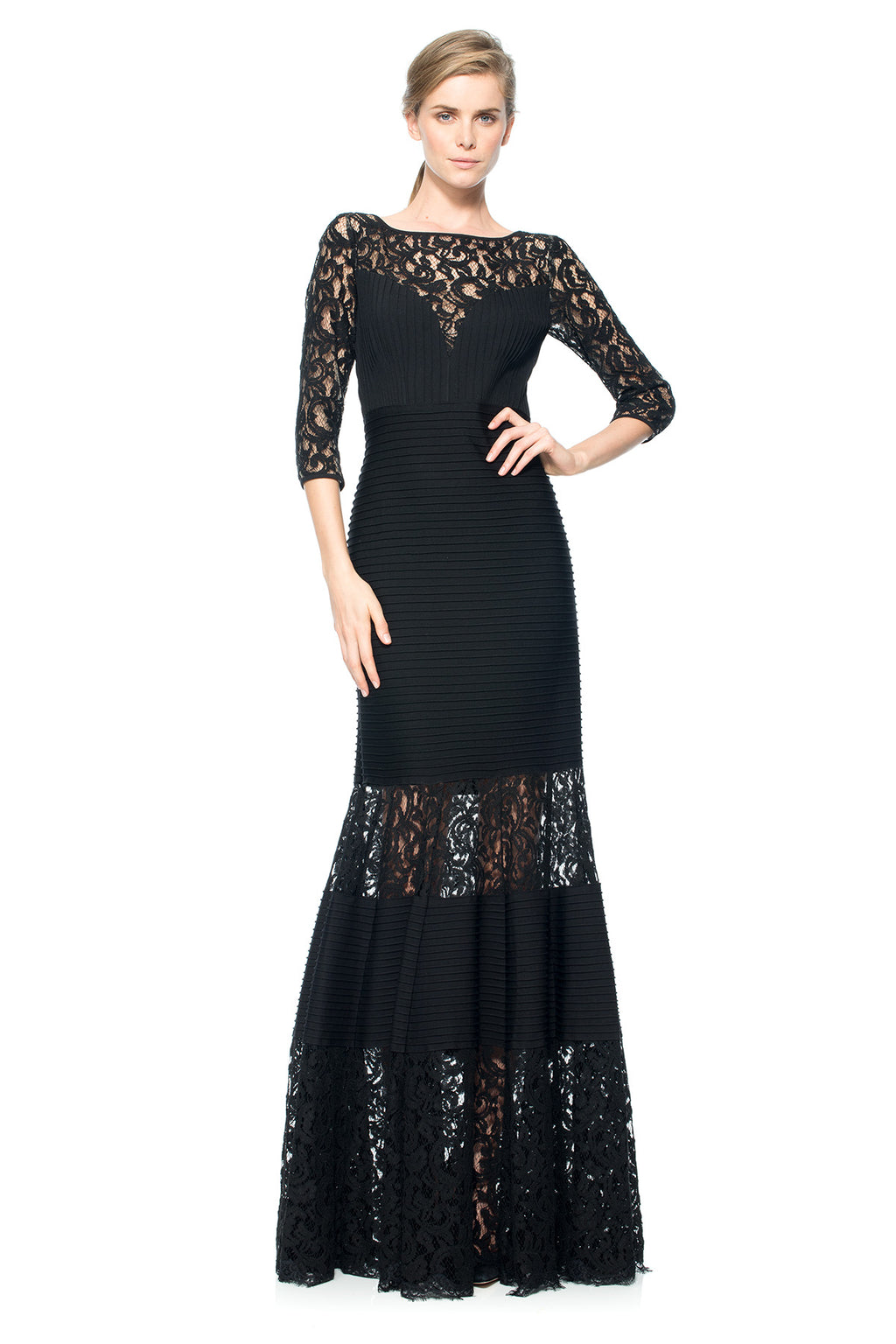 Pintuck Jersey Gown with Sweetheart Illusion Neckline