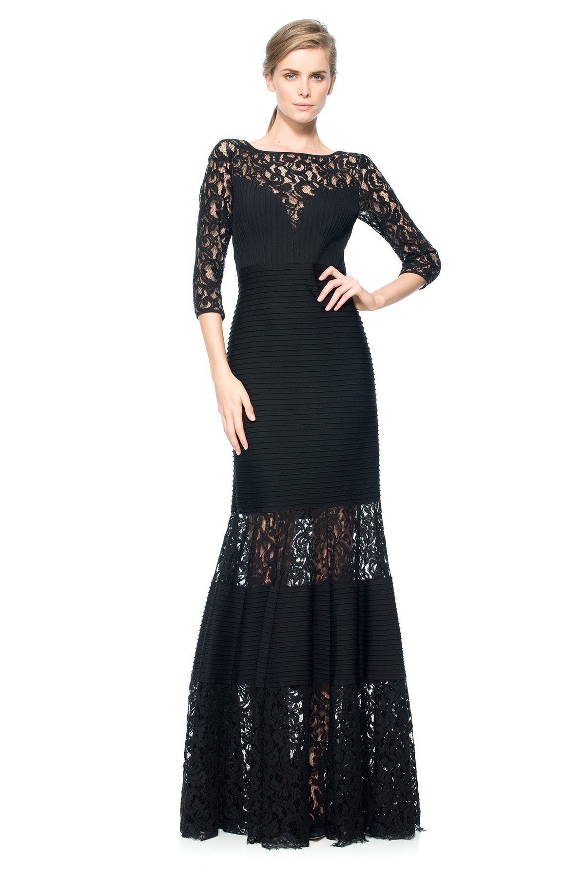 Pintuck Jersey Gown with Sweetheart Illusion Neckline