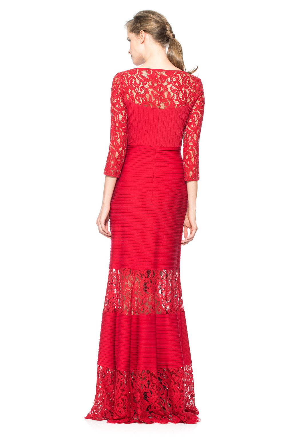 Pintuck Jersey Gown with Sweetheart Illusion Neckline
