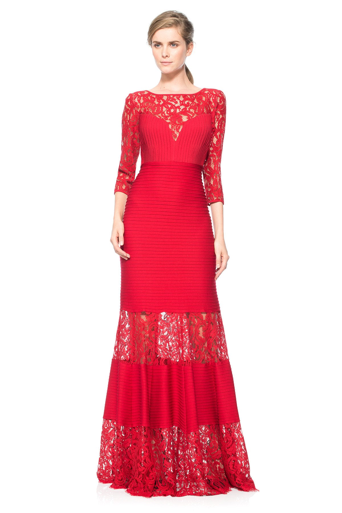 Pintuck Jersey Gown with Sweetheart Illusion Neckline