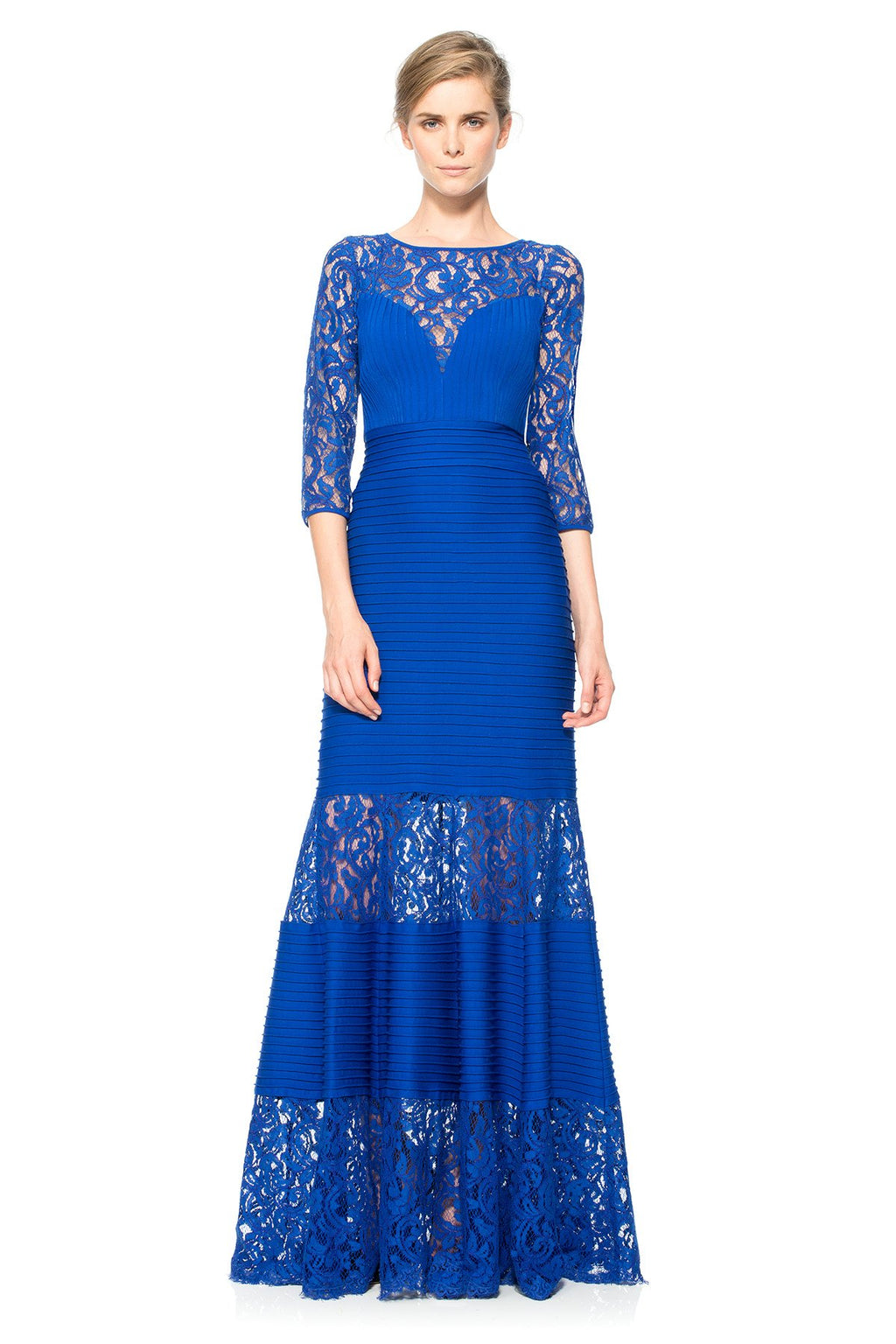 Pintuck Jersey Gown with Sweetheart Illusion Neckline