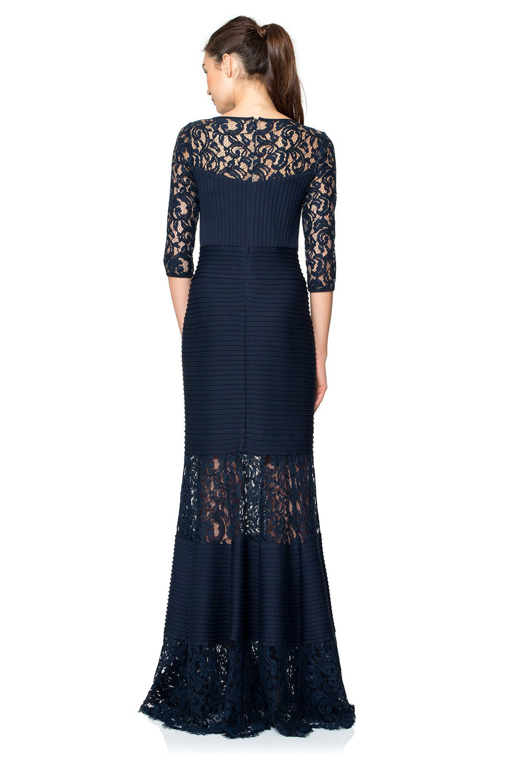 Pintuck Jersey Gown with Sweetheart Illusion Neckline