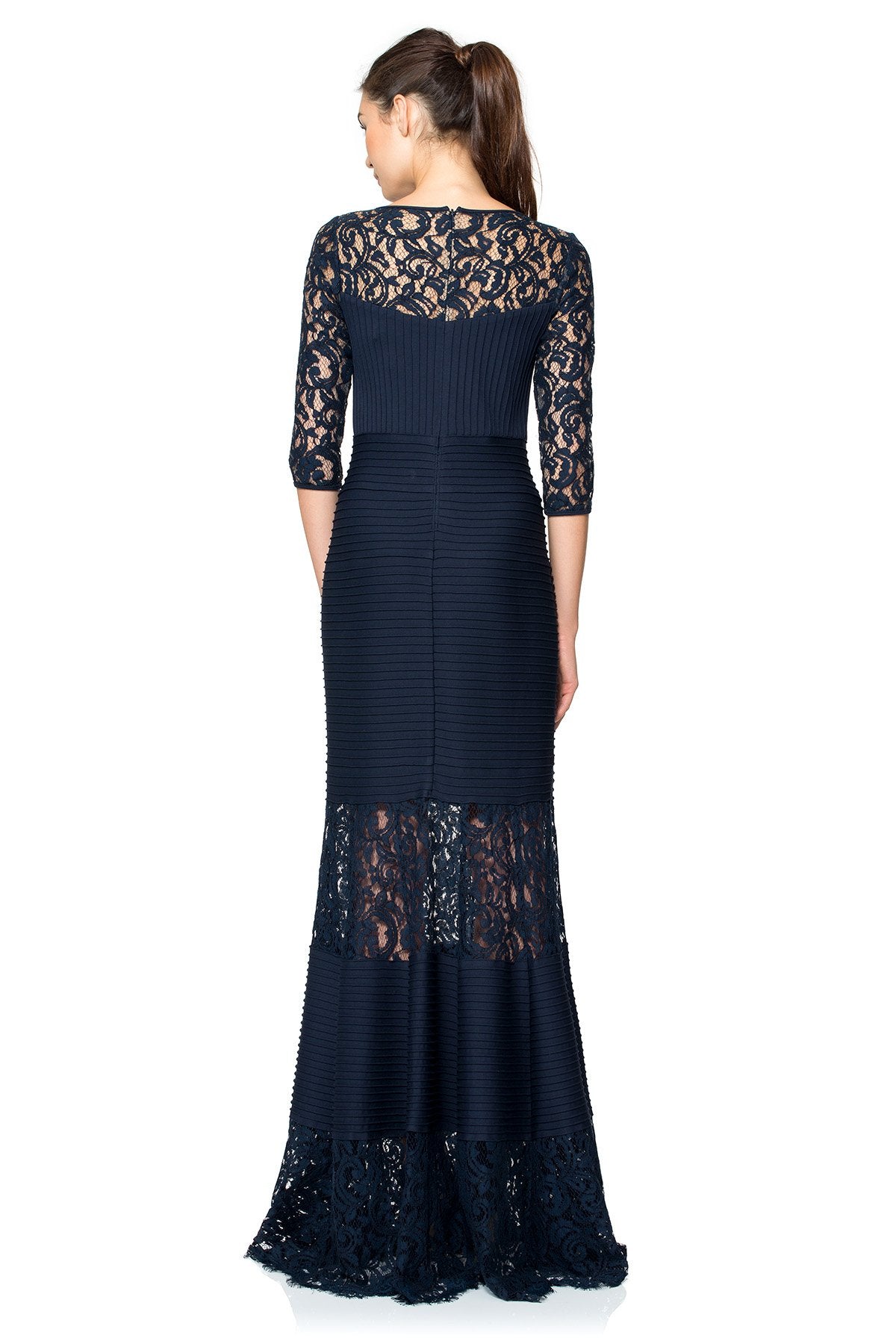 Pintuck Jersey Gown with Sweetheart Illusion Neckline