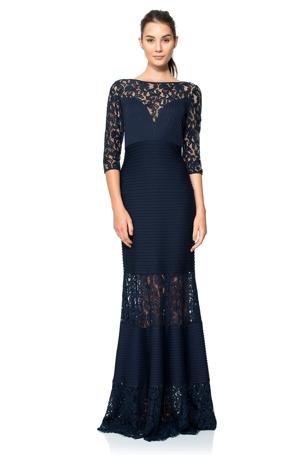 Pintuck Jersey Gown with Sweetheart Illusion Neckline
