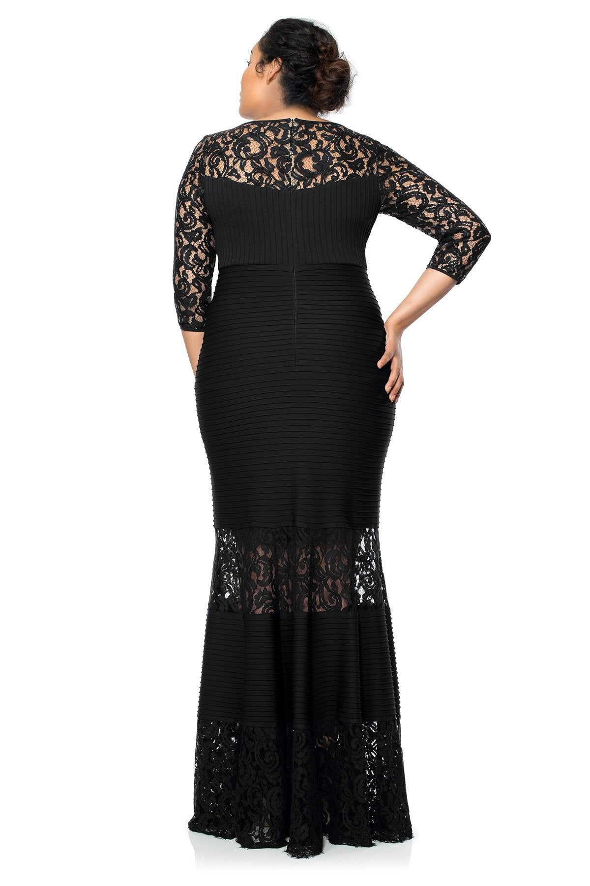 Tadashi Shoji Plus Size - Pintuck Jersey Gown with Sweetheart Illusion Neckline