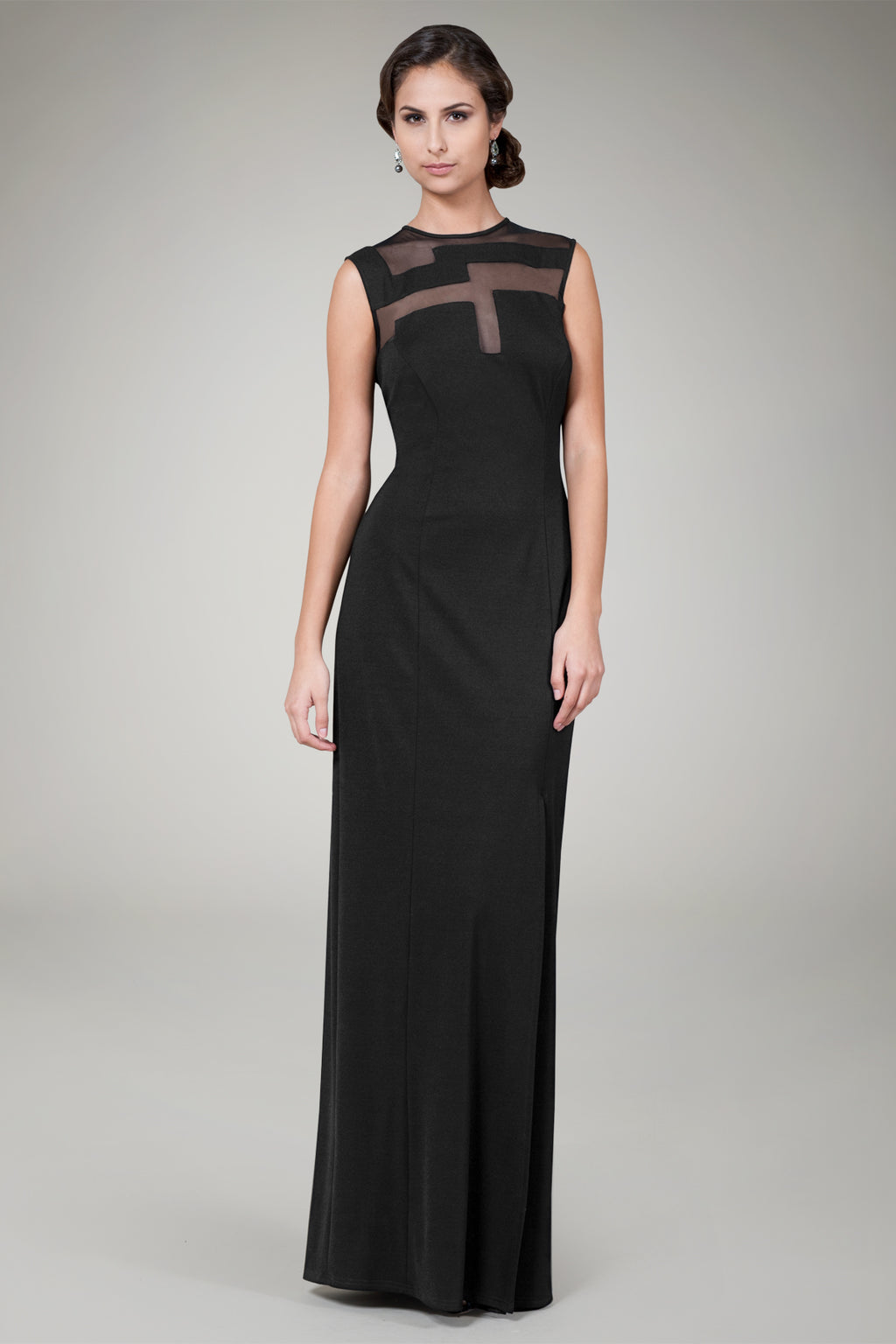 Sheer Cutout Jersey Gown in Black