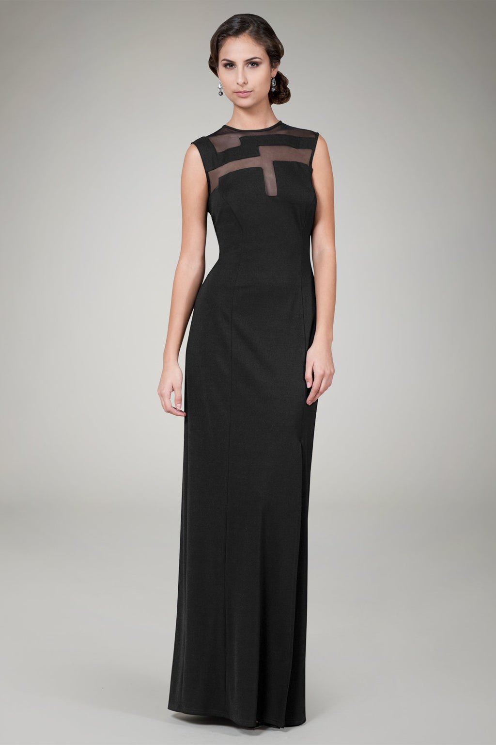 Sheer Cutout Jersey Gown in Black