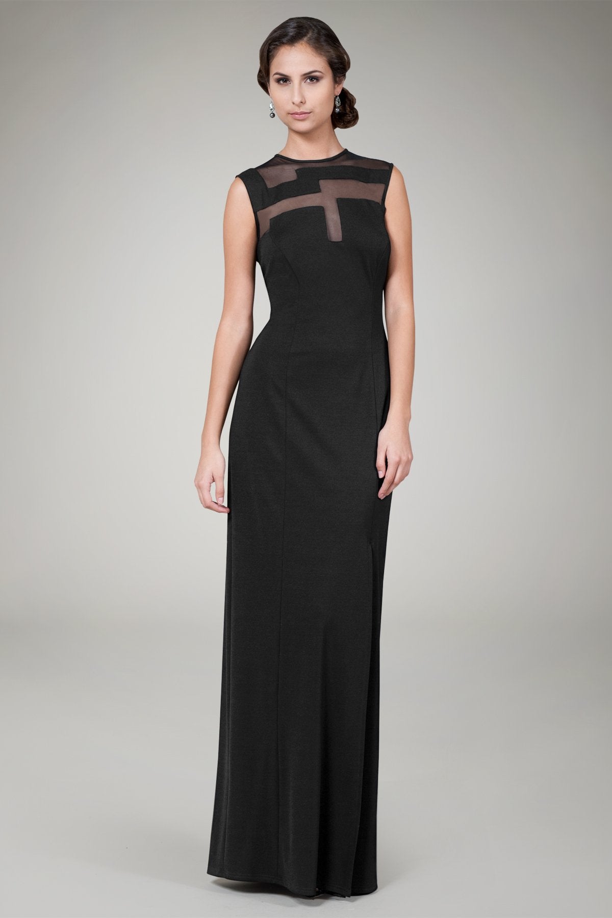 Sheer Cutout Jersey Gown in Black