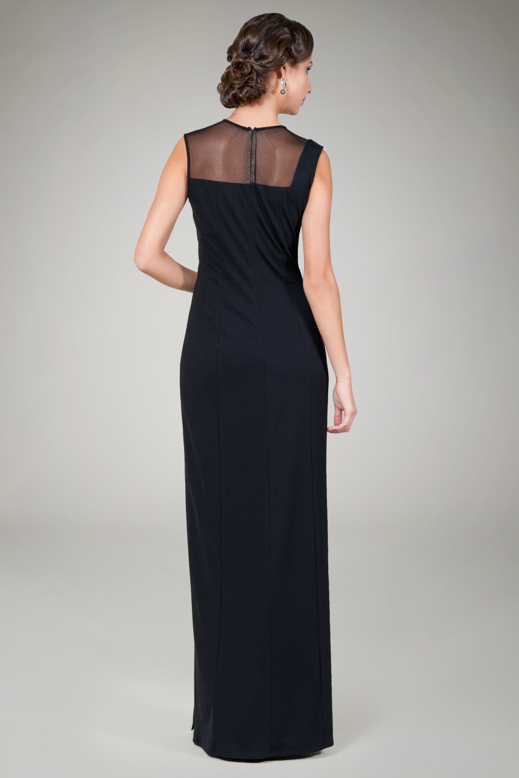 Sheer Cutout Jersey Gown in Black