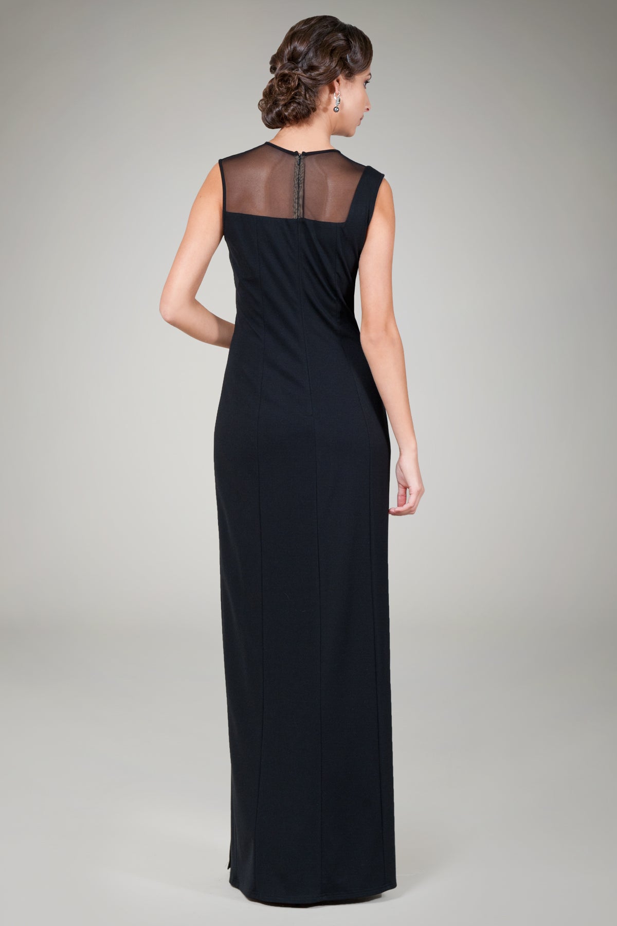 Sheer Cutout Jersey Gown in Black