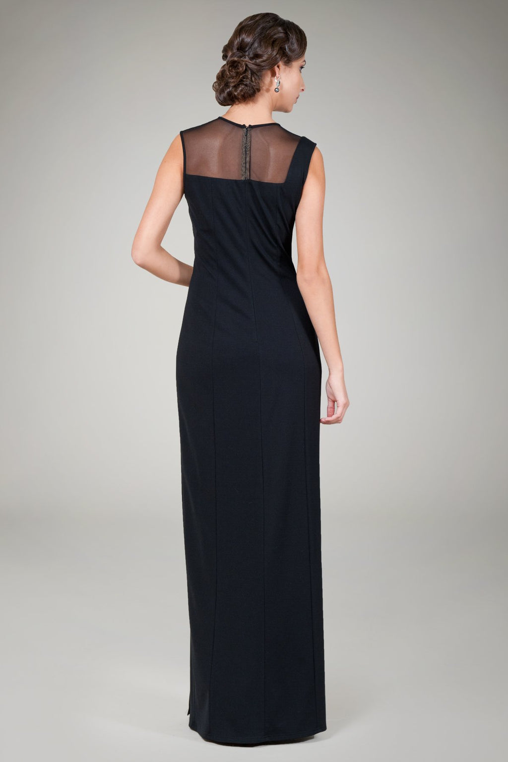 Sheer Cutout Jersey Gown in Black