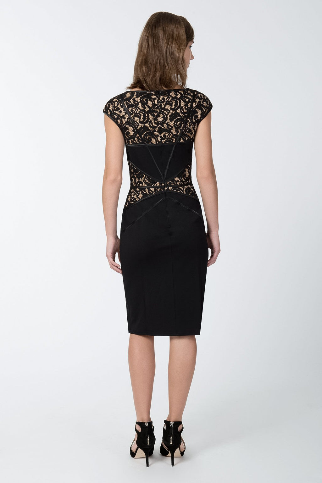 Lace and Jersey Sheath Dress in Black / Nude