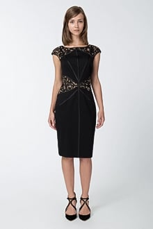 Lace and Jersey Sheath Dress in Black / Nude