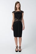 Lace and Jersey Sheath Dress in Black / Nude