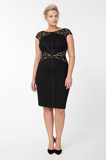 Lace and Jersey Sheath Dress in Black / Nude