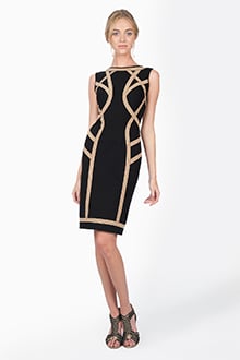 Jersey Boatneck Dress with Elastic Ribbon Detail in Black / Nude