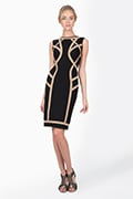 Jersey Boatneck Dress with Elastic Ribbon Detail in Black / Nude