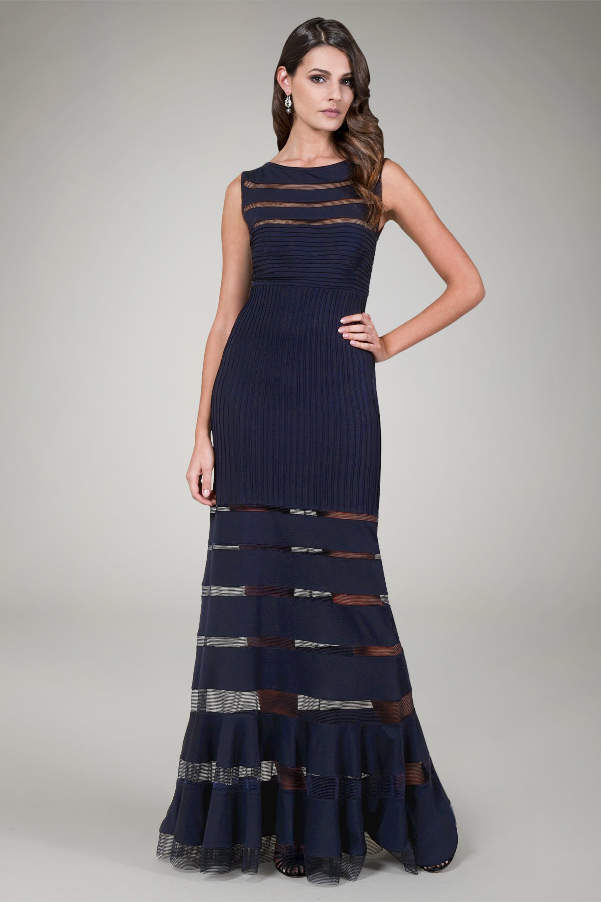 Sheer Cutout Jersey Gown in Black