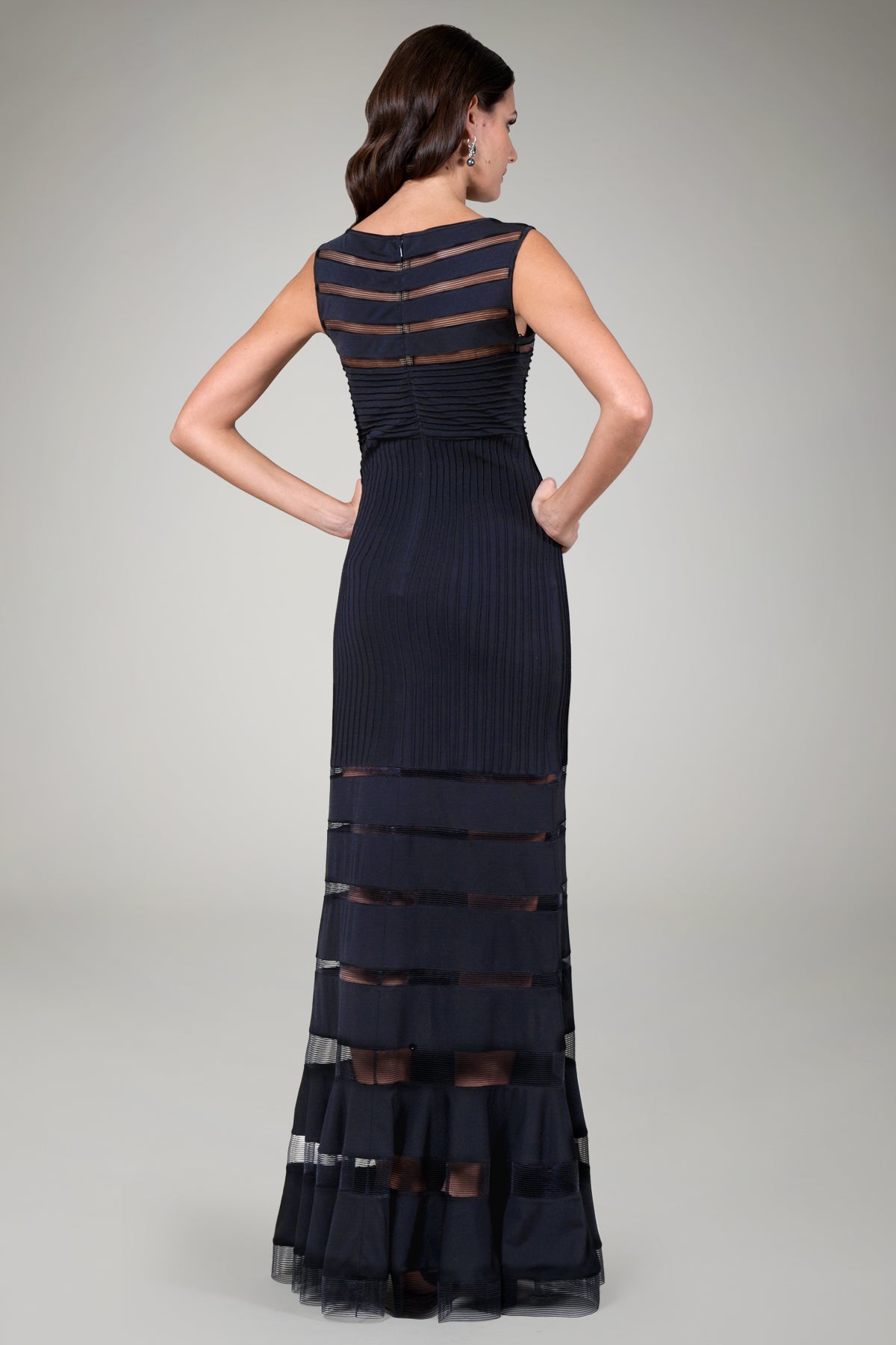 Sheer Cutout Jersey Gown in Black