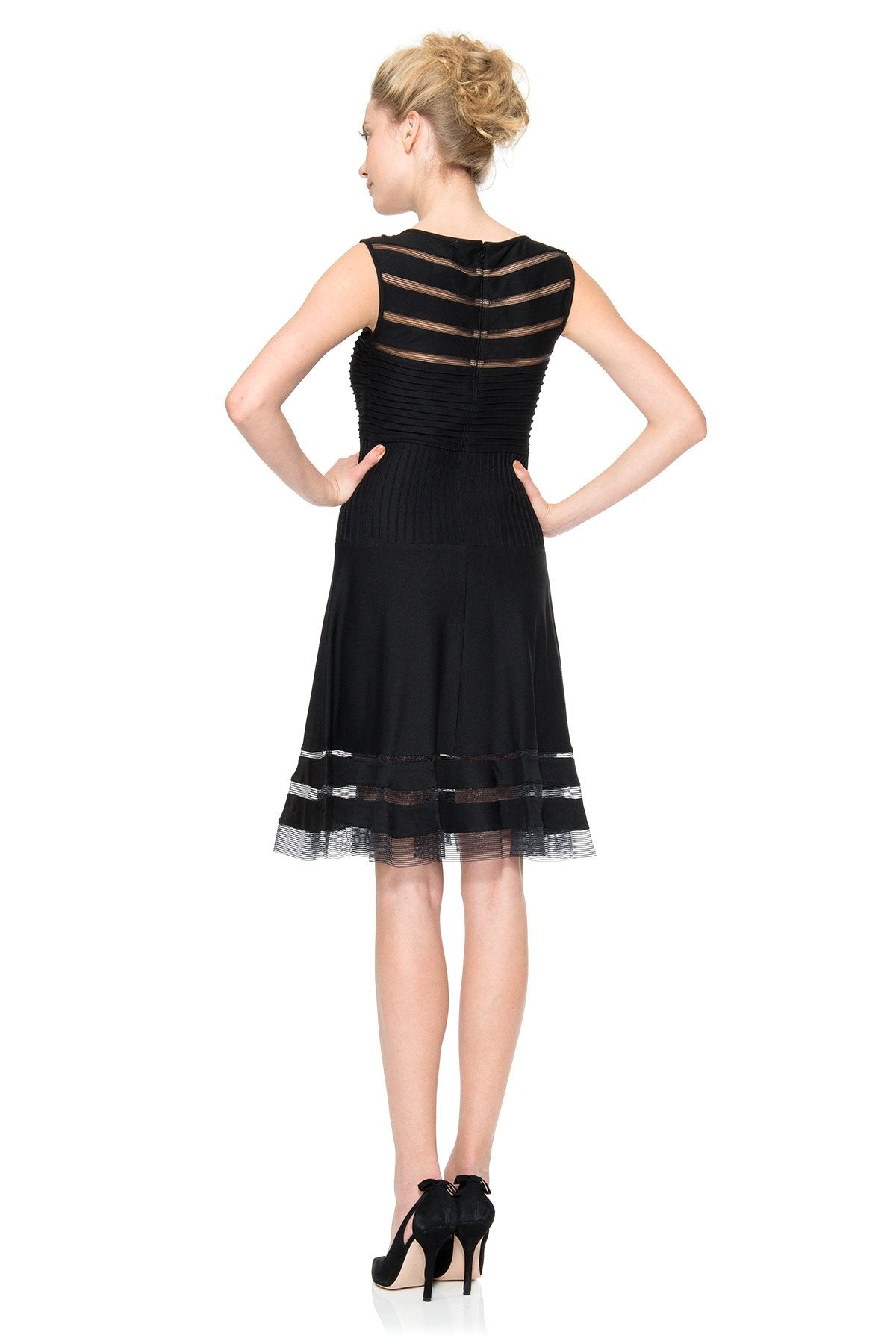 Cutout Jersey Boatneck Cocktail Dress in Black