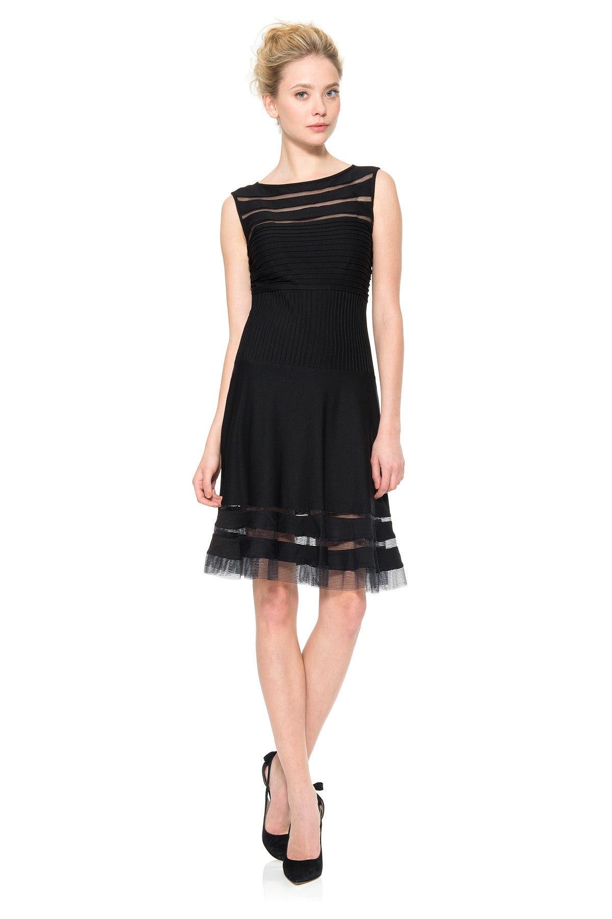Cutout Jersey Boatneck Cocktail Dress in Black