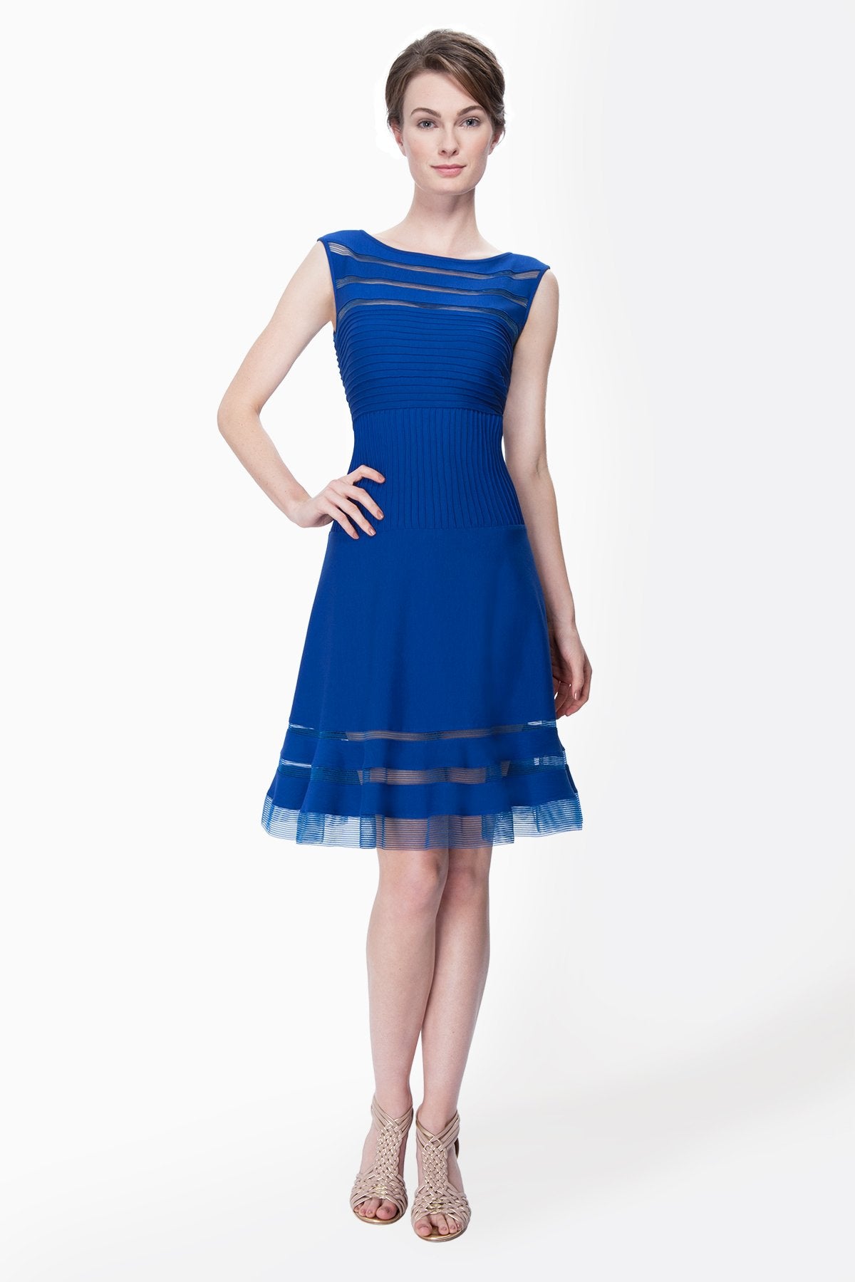 Cutout Jersey Boatneck Cocktail Dress in Blue Lagoon