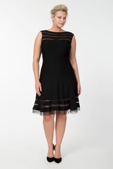 Cutout Jersey Boatneck Cocktail Dress in Black