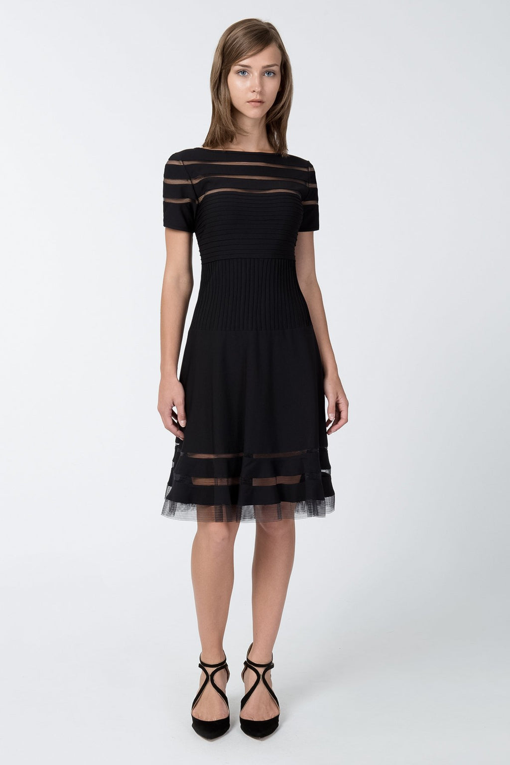 Cutout Jersey Cap Sleeve Cocktail Dress in Black
