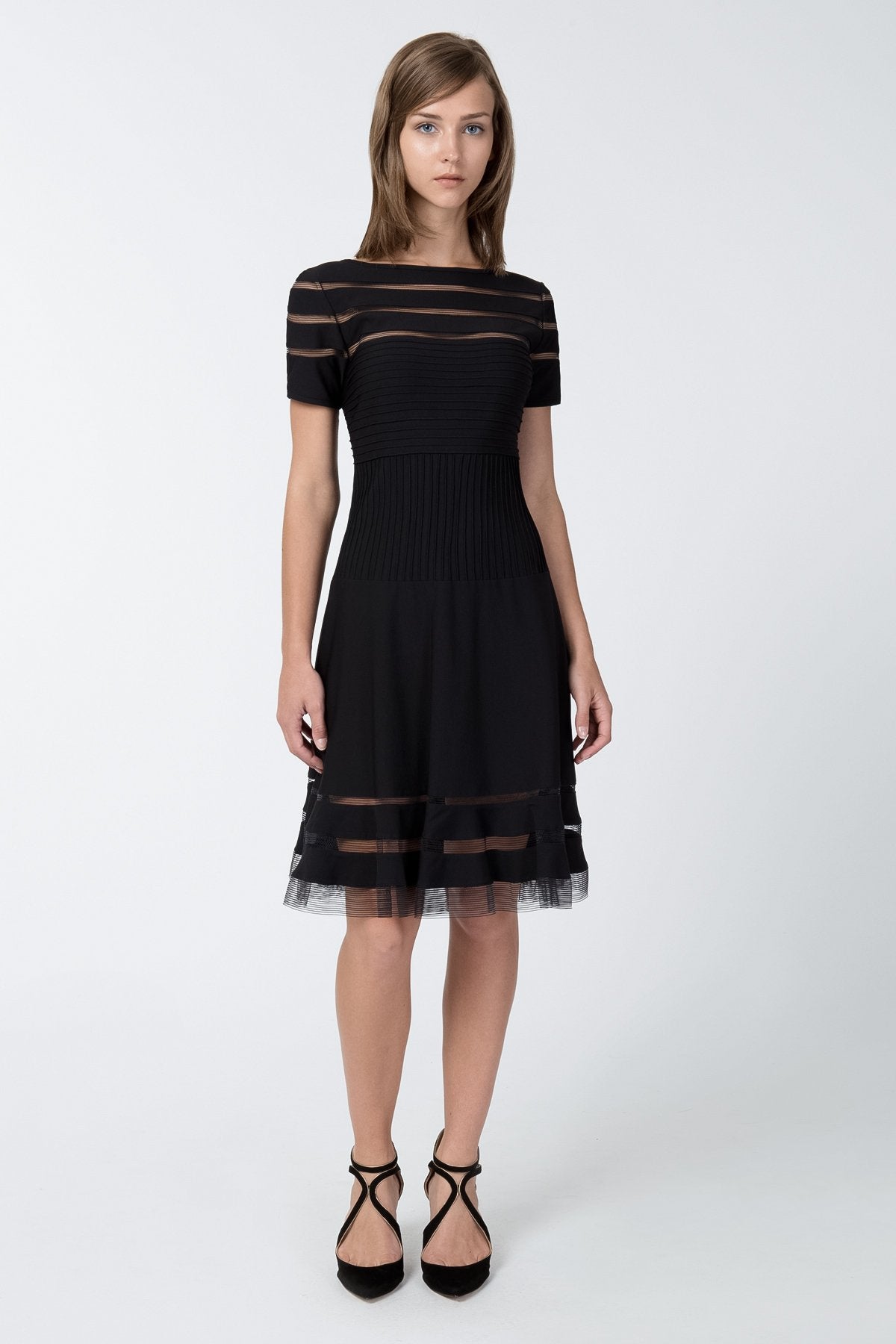 Cutout Jersey Cap Sleeve Cocktail Dress in Black