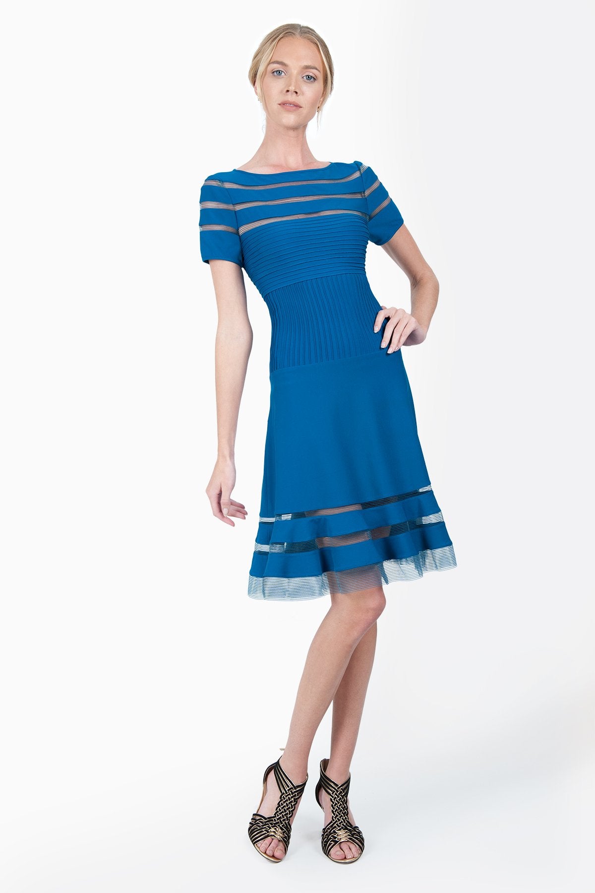 Cutout Jersey Cap Sleeve Cocktail Dress in Nightfall