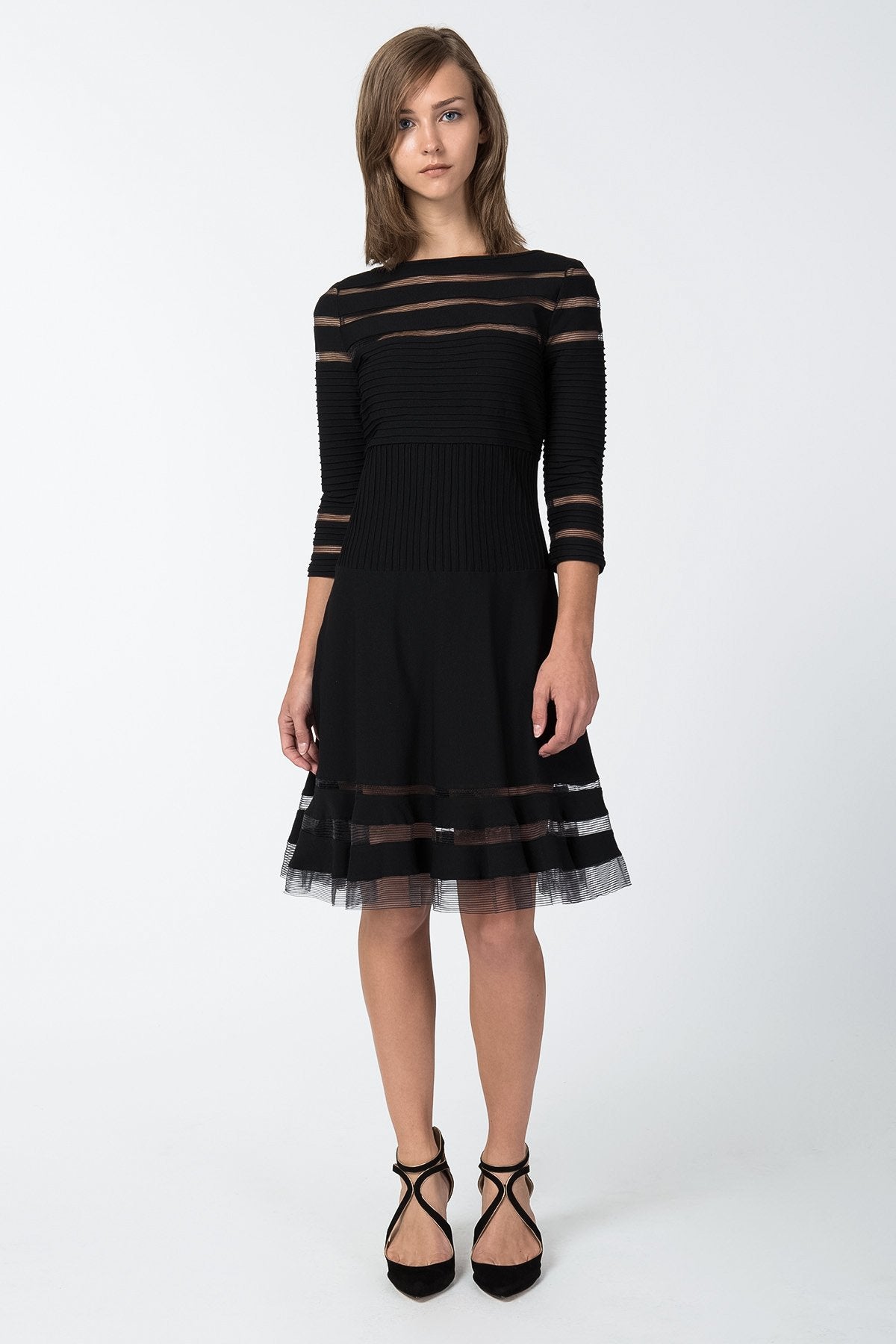 Cutout Jersey 3/4 Sleeve Cocktail Dress in Black