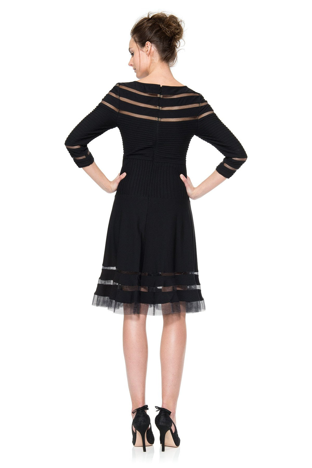 Cutout Jersey 3/4 Sleeve Cocktail Dress in Black