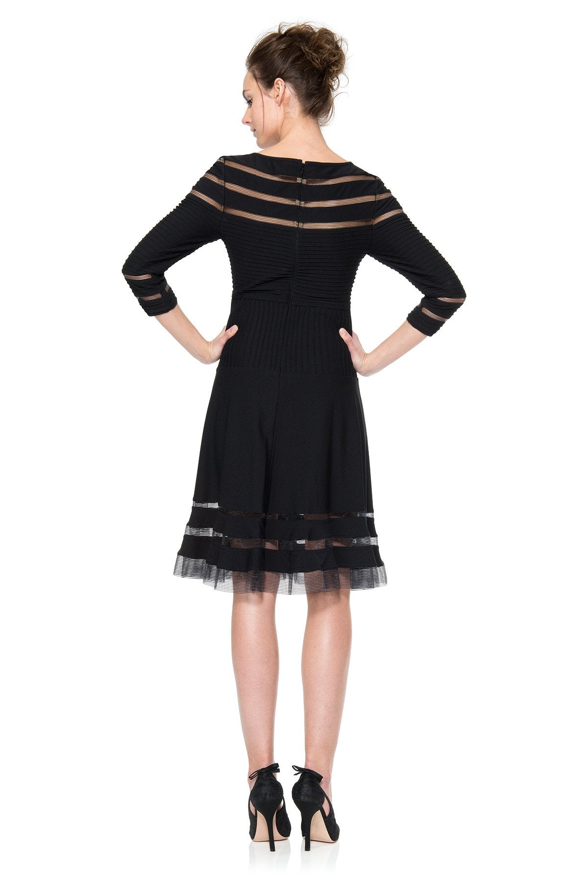 Cutout Jersey 3/4 Sleeve Cocktail Dress in Black