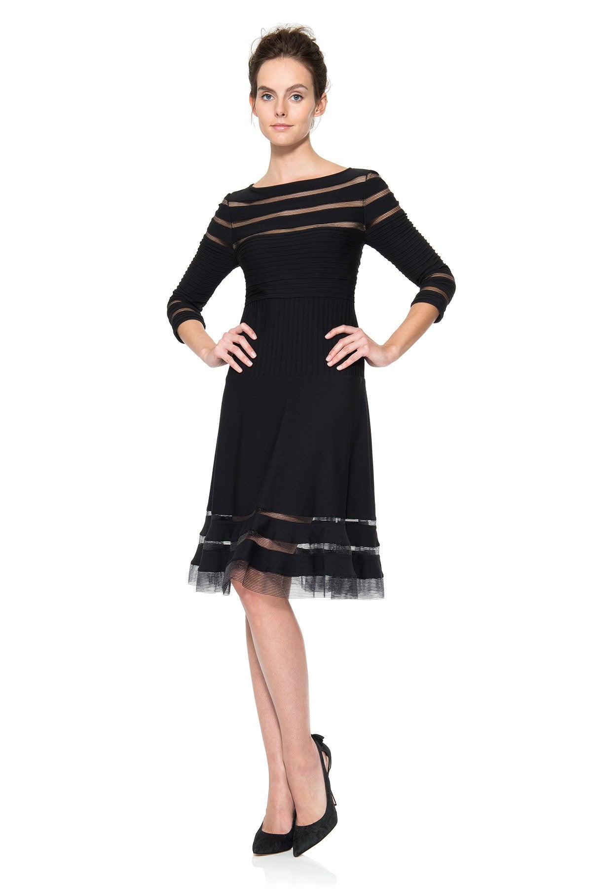 Cutout Jersey 3/4 Sleeve Cocktail Dress in Black