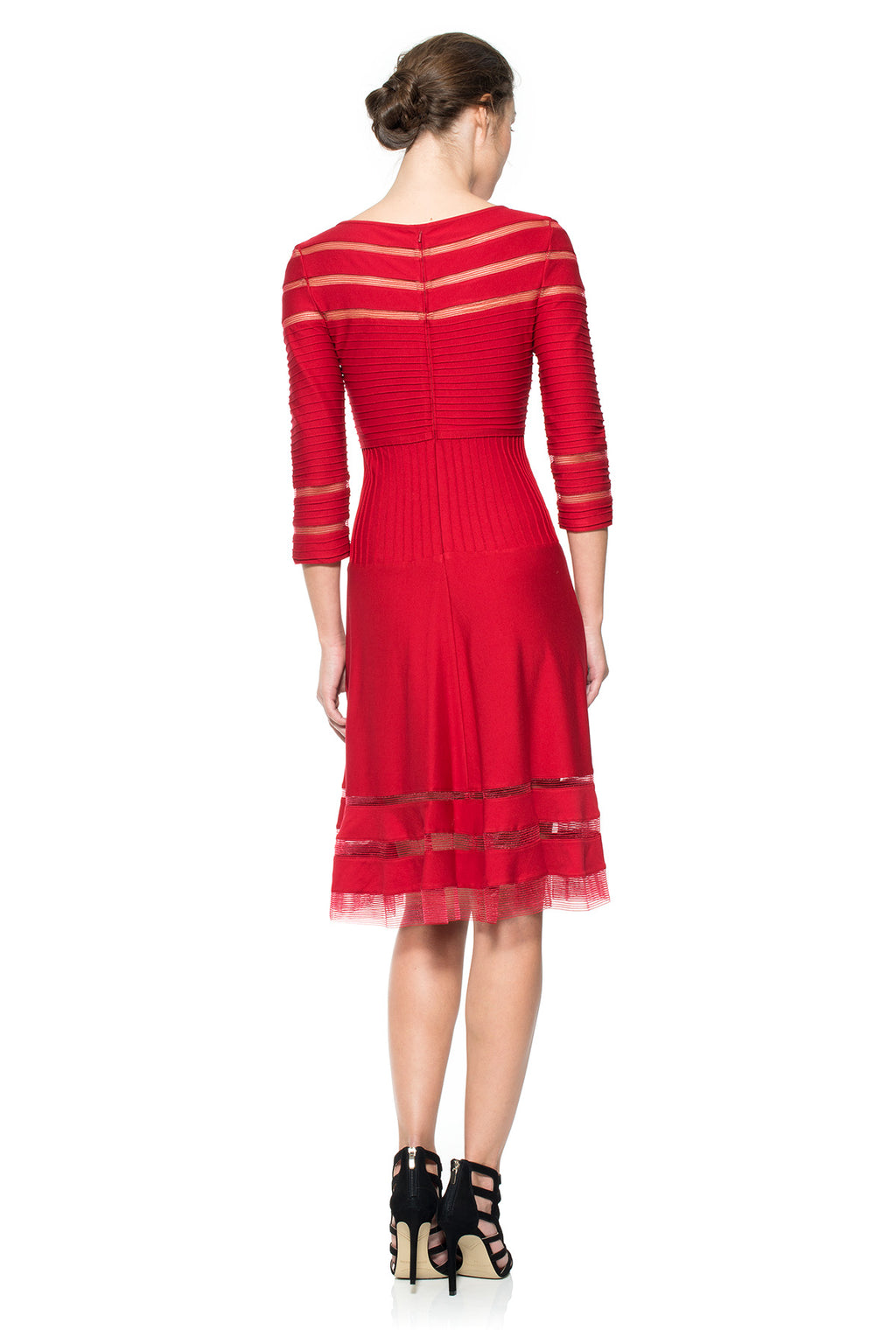 Cutout Jersey 3/4 Sleeve Cocktail Dress in Deep Red