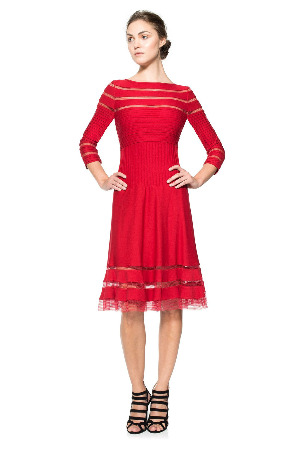 Cutout Jersey 3/4 Sleeve Cocktail Dress in Deep Red
