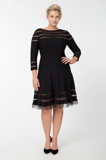 Pintuck Jersey ¾ Sleeve Dress in Black