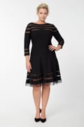 Pintuck Jersey ¾ Sleeve Dress in Black