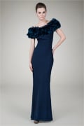 Off Shoulder Luxe Jersey Gown in Navy