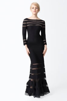 Pintuck Jersey ¾ Sleeve Gown in Black / Nude