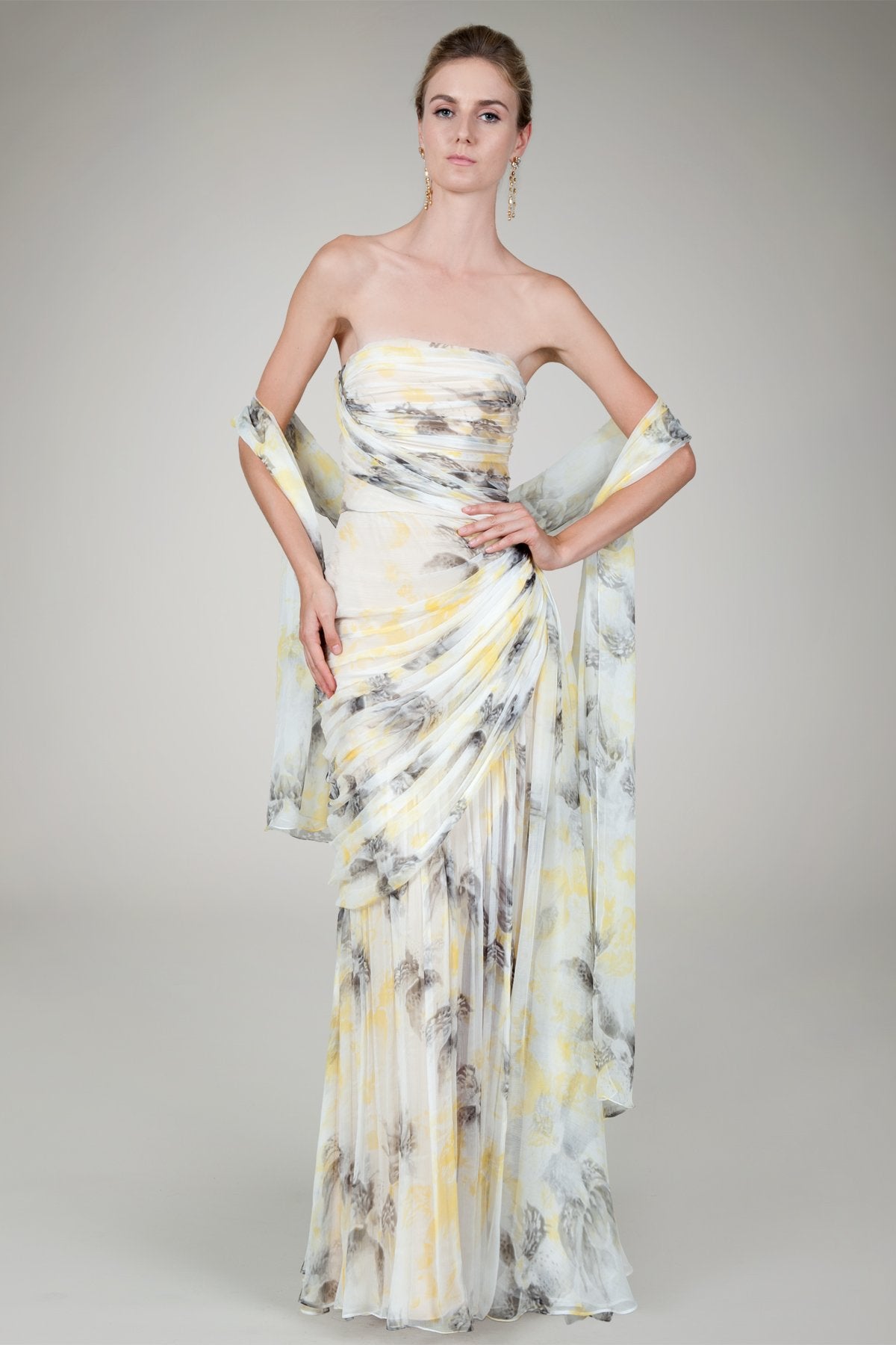Strapless Gown in Daisy Print