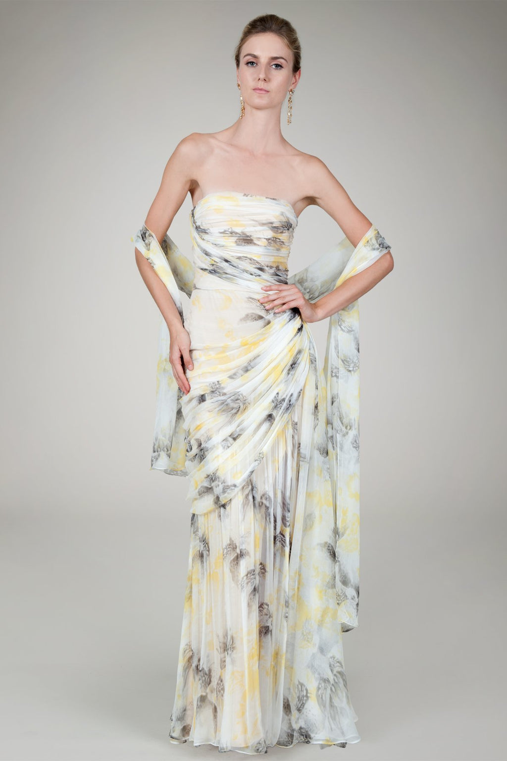 Strapless Gown in Daisy Print