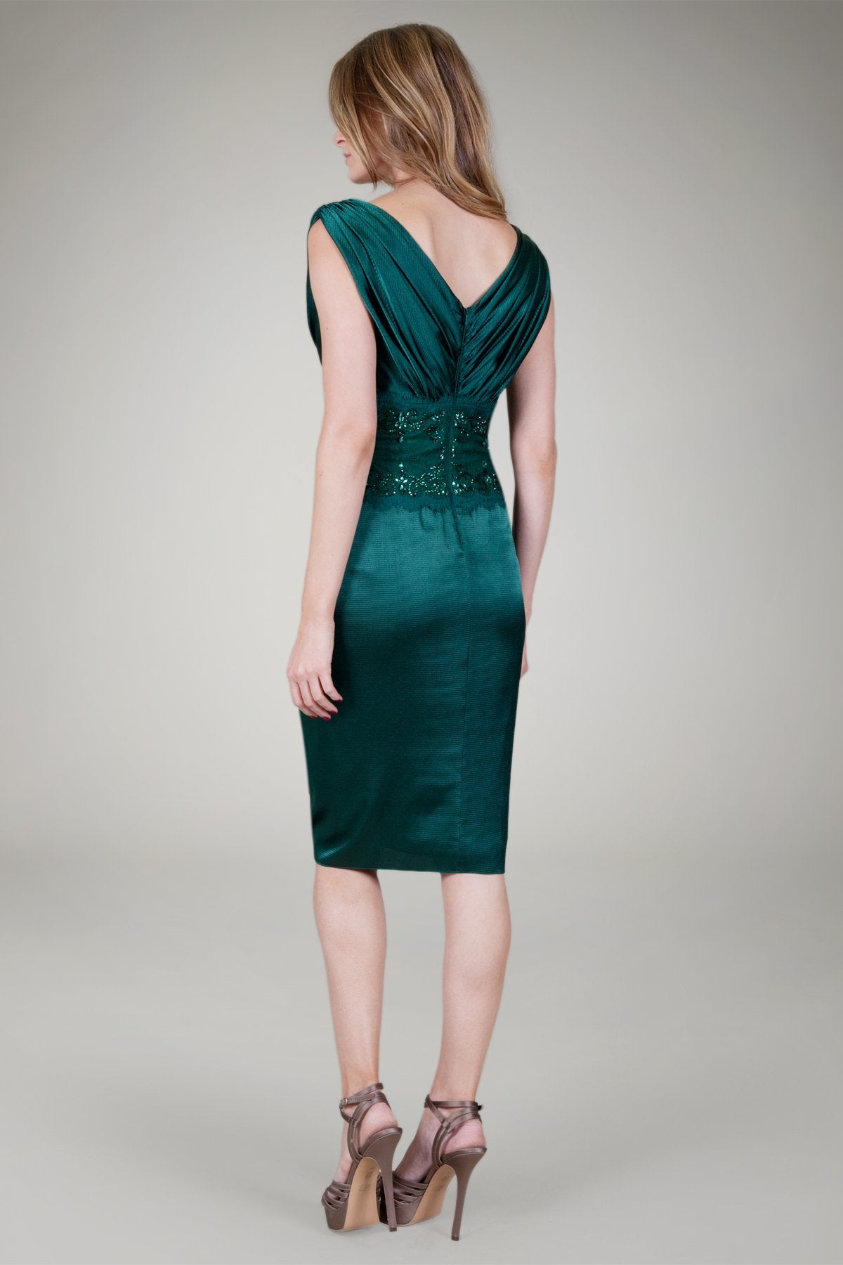Beaded Waist Satin Dress in Seagrass