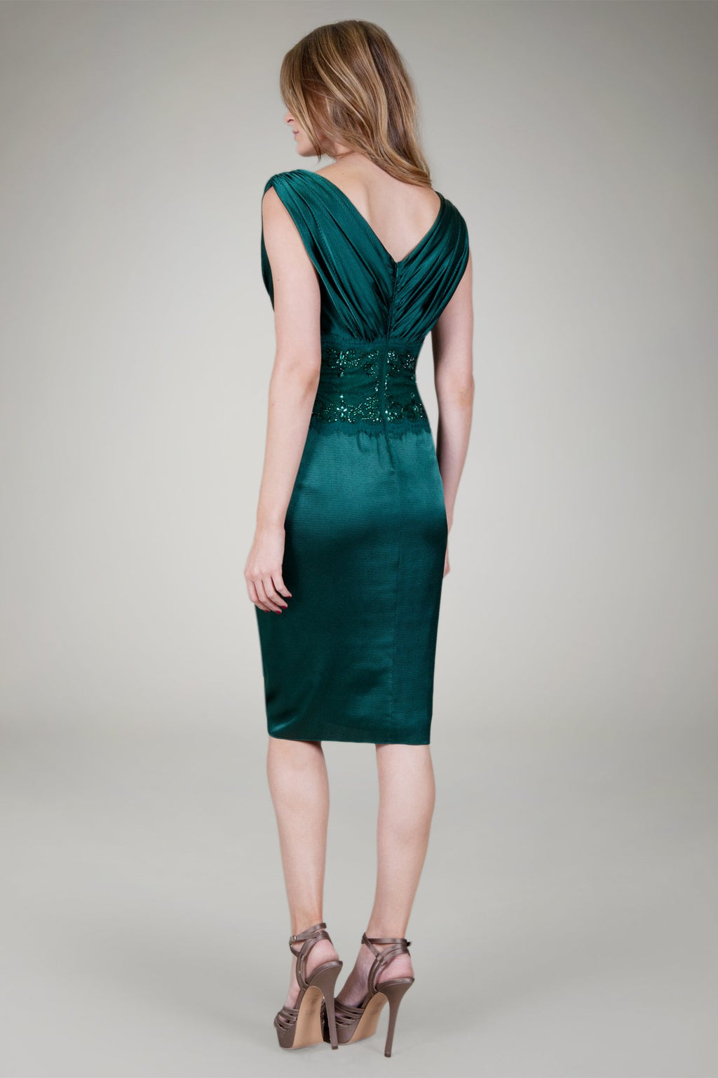 Beaded Waist Satin Dress in Seagrass